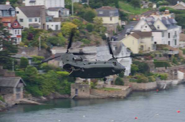 21 May 2020 - 19-33-16 
With Kingswear in the background the RAF heavy lifting Chinook curves around the village
----------------------
Super low past Dartmouth RAF Chinook ZH902